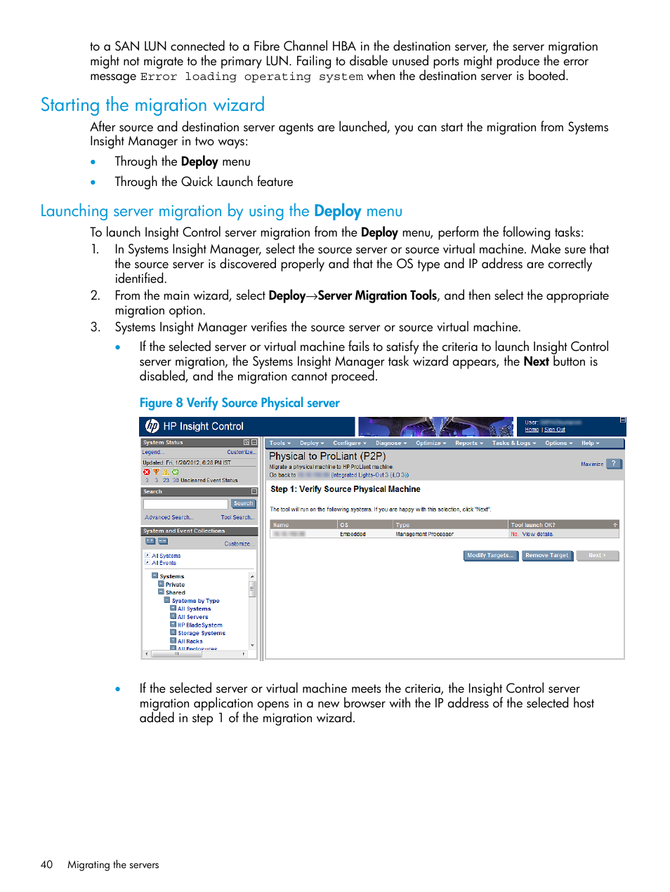 Starting the migration wizard | HP Insight Foundation Software for ProLiant User Manual | Page 40 / 87