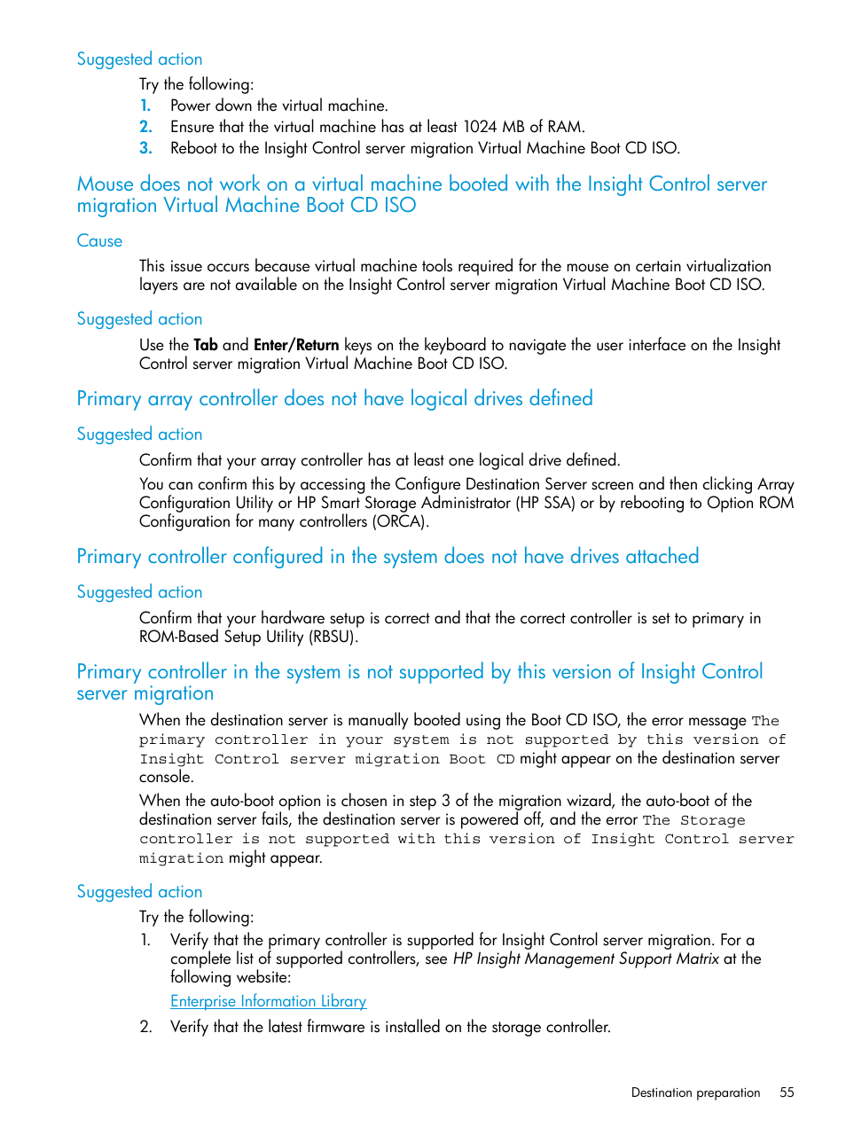 Suggested action, Cause, Cause suggested action | HP Insight Foundation Software for ProLiant User Manual | Page 55 / 87