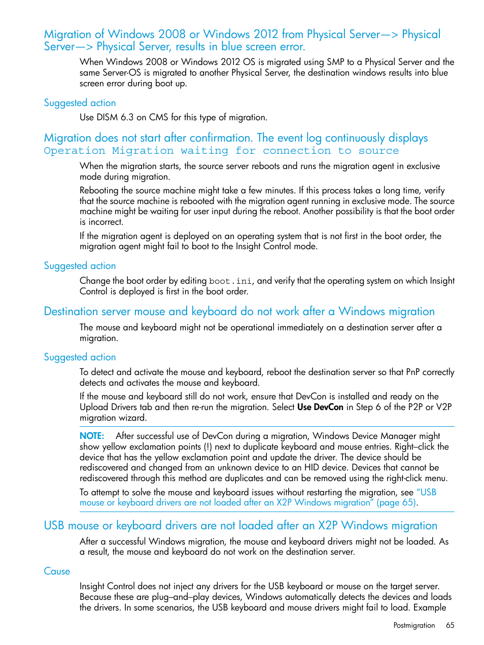 Suggested action, Cause | HP Insight Foundation Software for ProLiant User Manual | Page 65 / 87