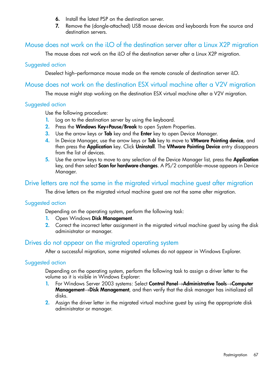 Suggested action | HP Insight Foundation Software for ProLiant User Manual | Page 67 / 87