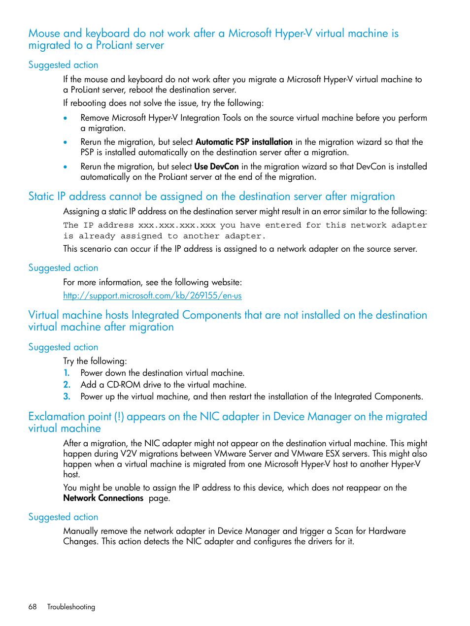 Suggested action | HP Insight Foundation Software for ProLiant User Manual | Page 68 / 87