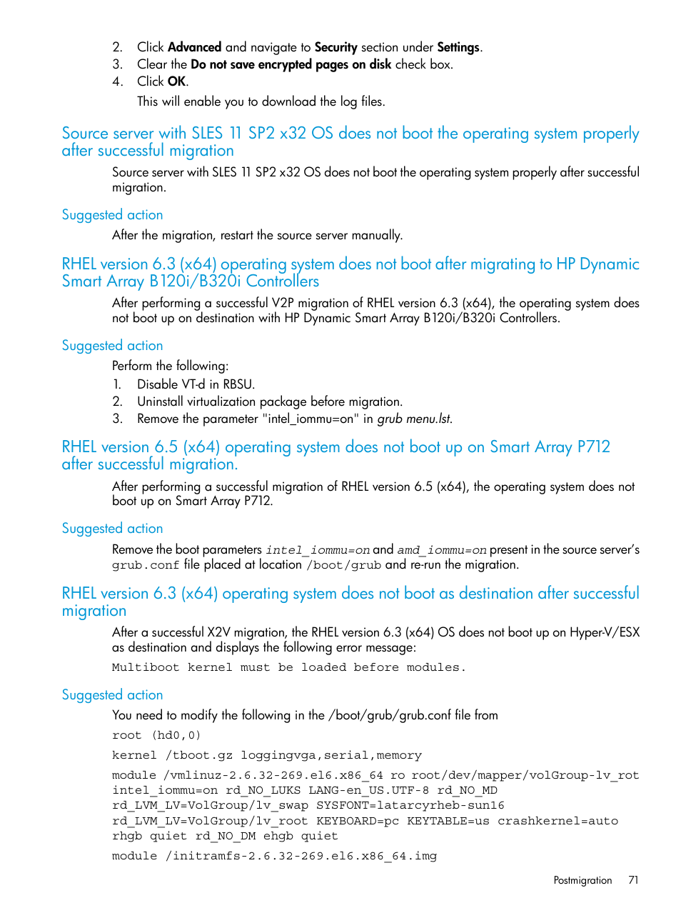 Suggested action | HP Insight Foundation Software for ProLiant User Manual | Page 71 / 87