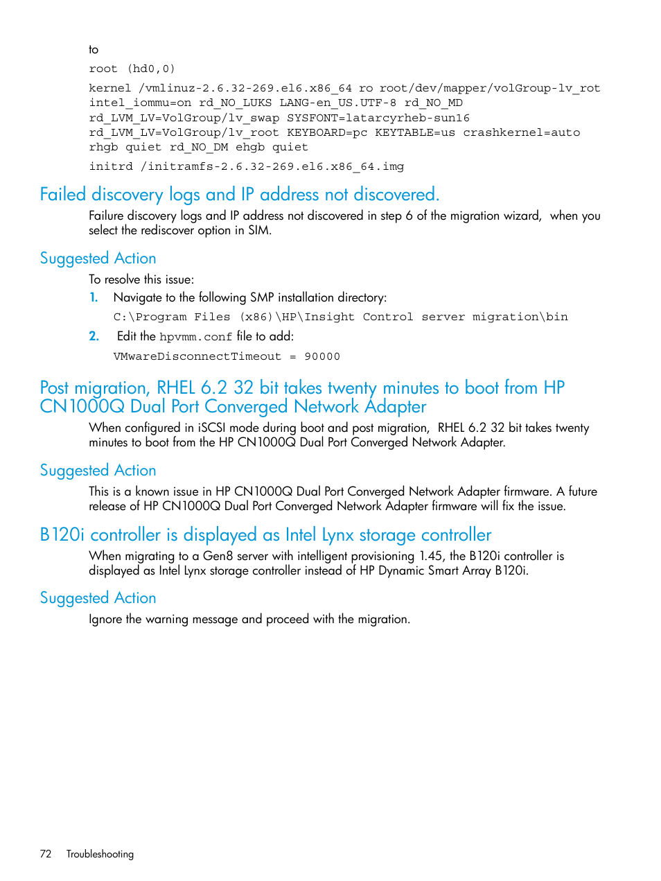 Suggested action | HP Insight Foundation Software for ProLiant User Manual | Page 72 / 87
