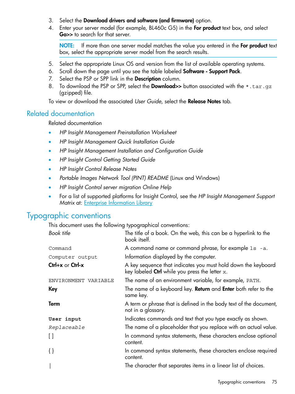 Related documentation, Typographic conventions | HP Insight Foundation Software for ProLiant User Manual | Page 75 / 87