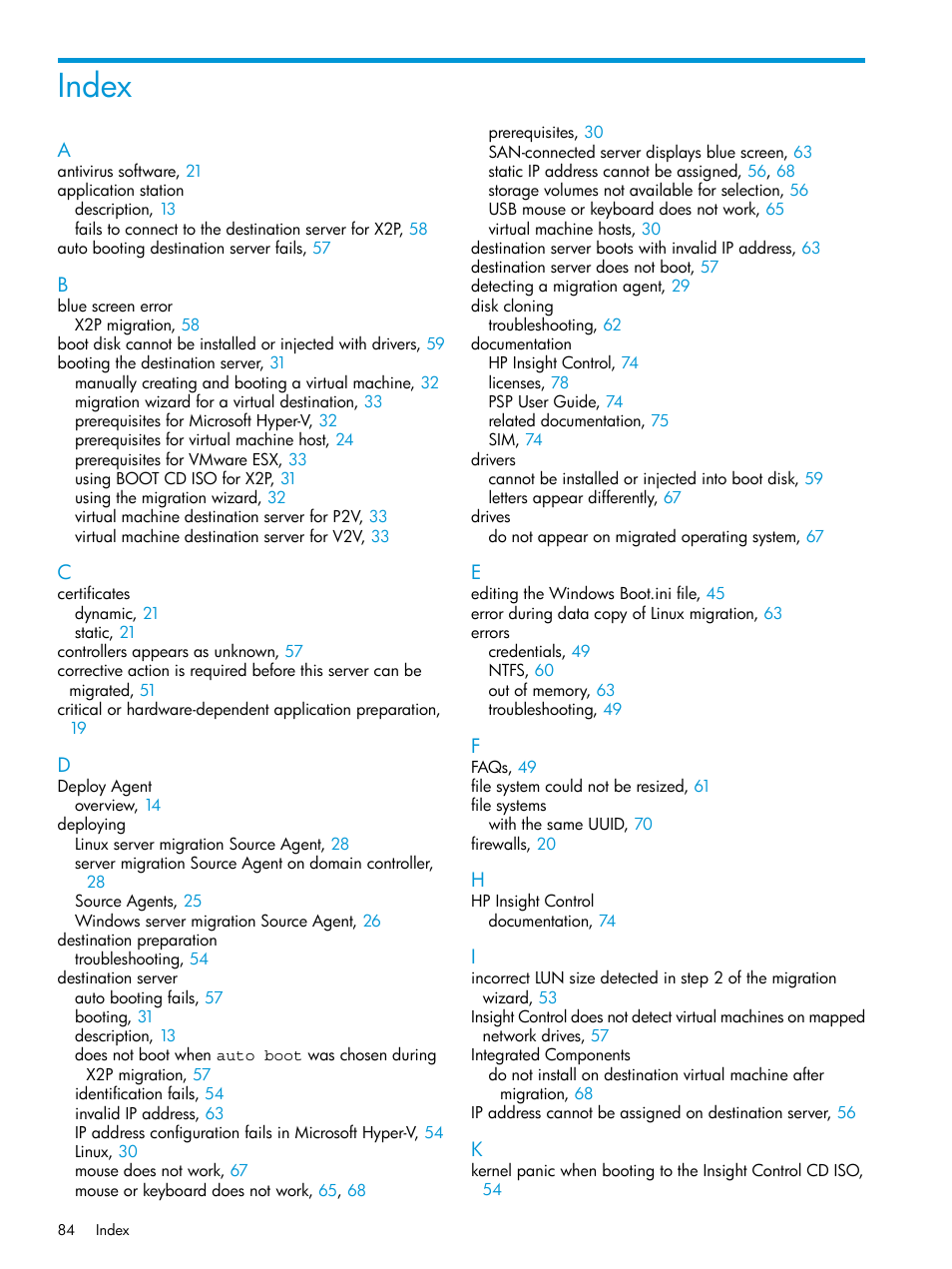 Index | HP Insight Foundation Software for ProLiant User Manual | Page 84 / 87