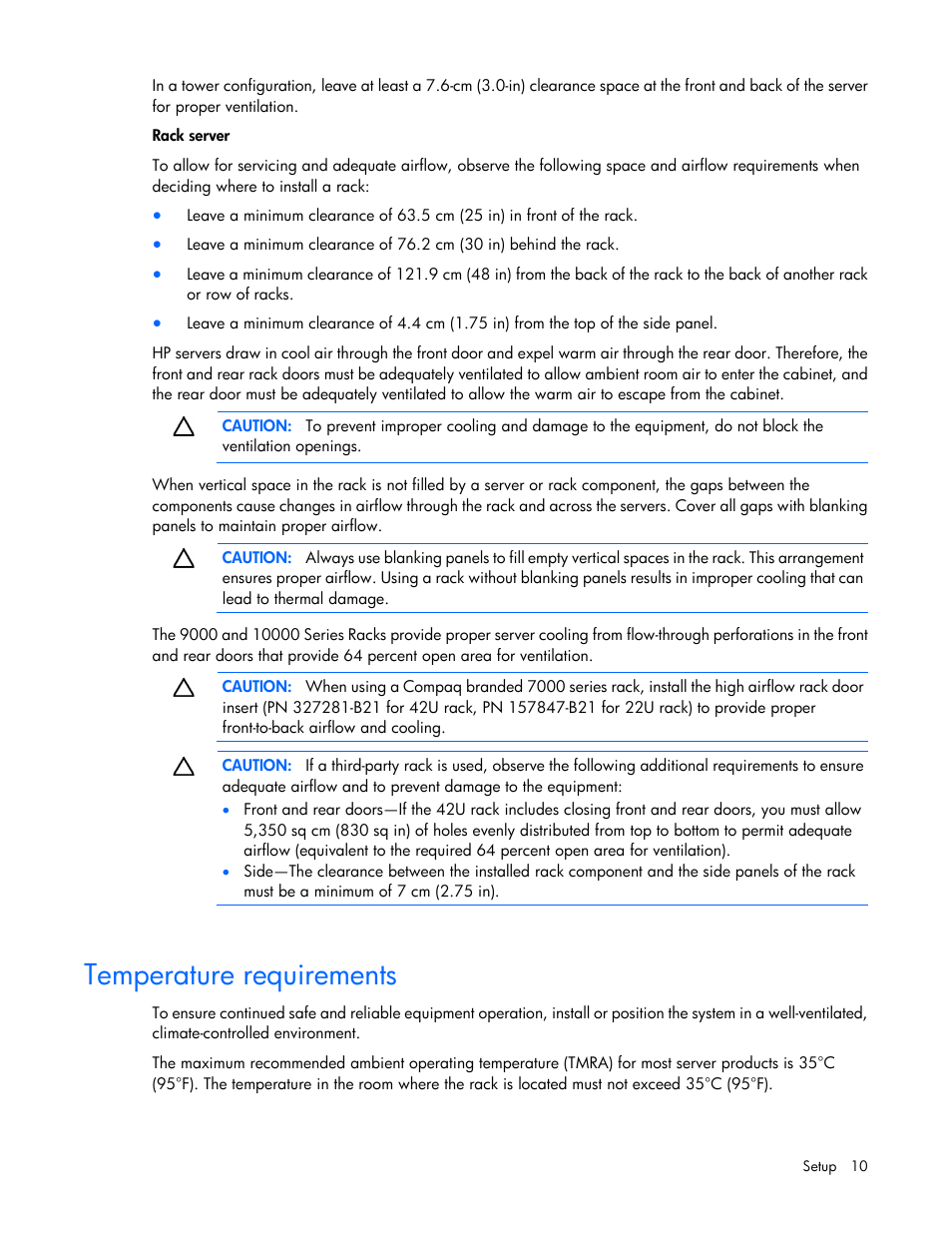 Temperature requirements | HP ProLiant ML110 G6 Server User Manual | Page 10 / 109