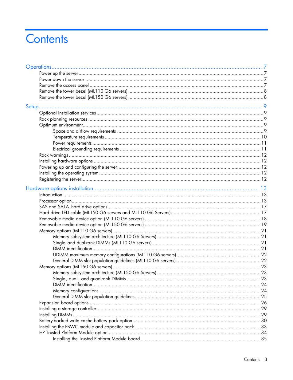 HP ProLiant ML110 G6 Server User Manual | Page 3 / 109