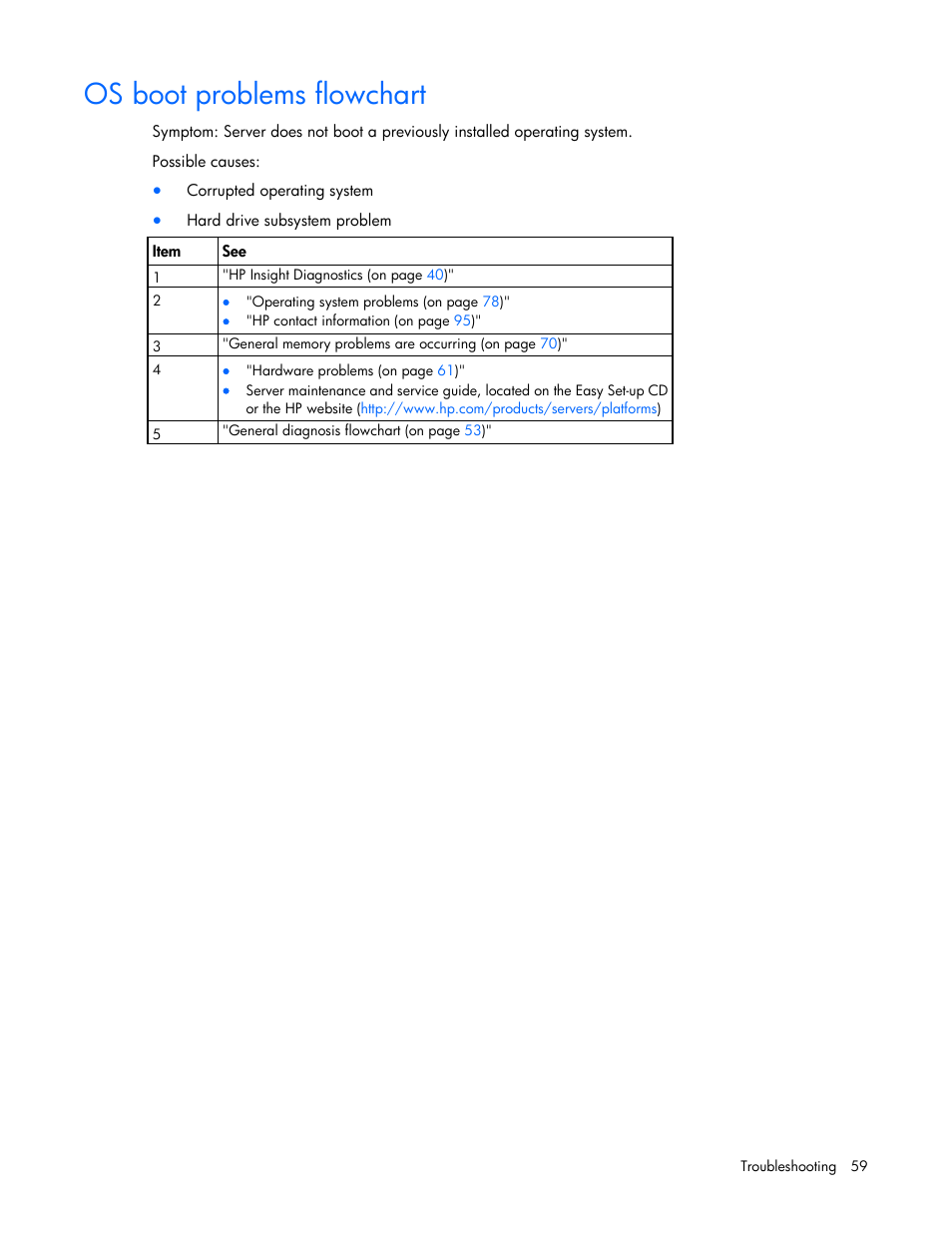 Os boot problems flowchart | HP ProLiant ML110 G6 Server User Manual | Page 59 / 109