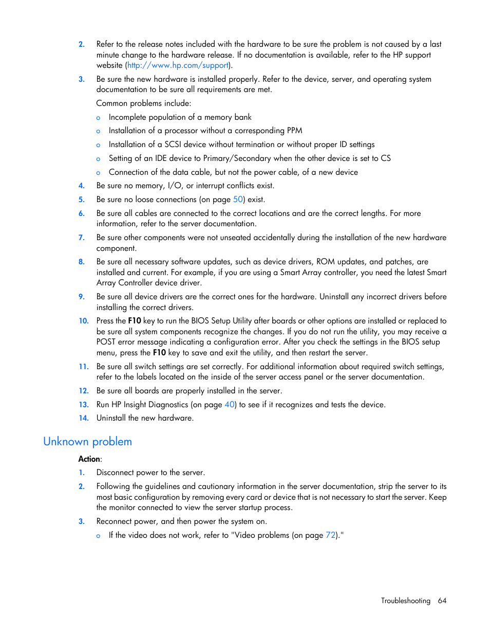 Unknown problem | HP ProLiant ML110 G6 Server User Manual | Page 64 / 109