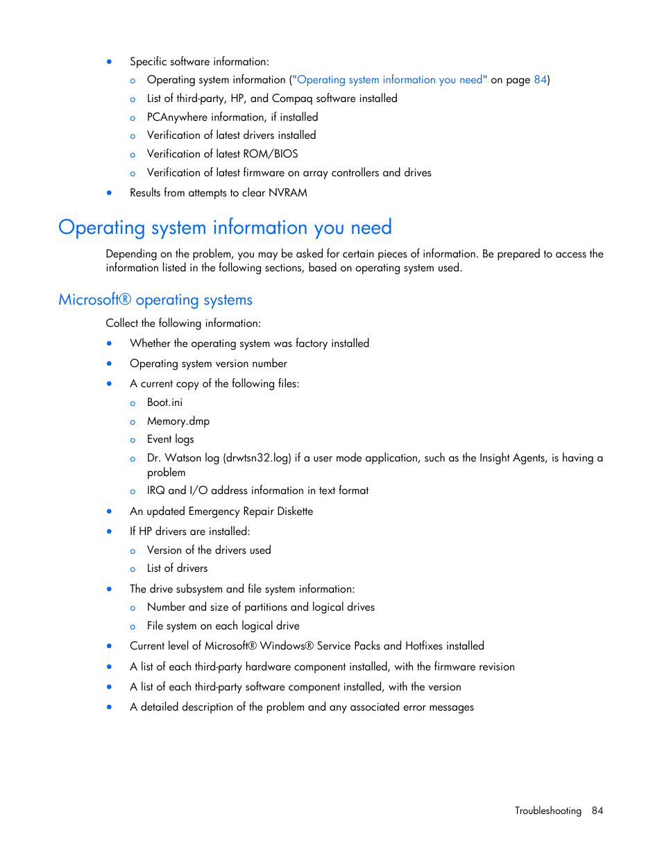 Operating system information you need, Microsoft® operating systems | HP ProLiant ML110 G6 Server User Manual | Page 84 / 109