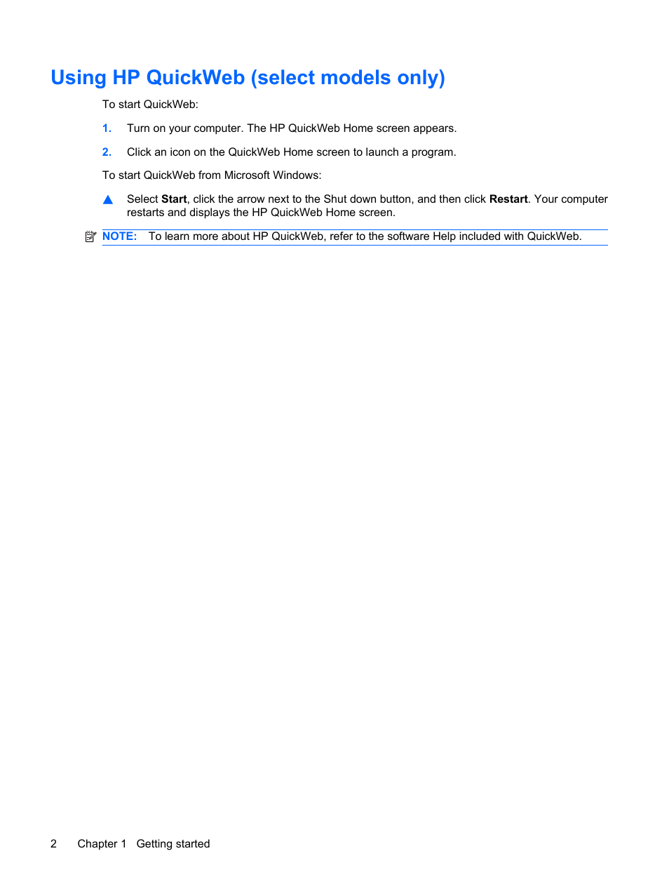 Using hp quickweb (select models only) | HP Mini 210-1020EH PC User Manual | Page 10 / 93