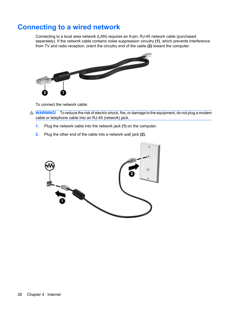 Connecting to a wired network | HP Mini 210-1020EH PC User Manual | Page 36 / 93