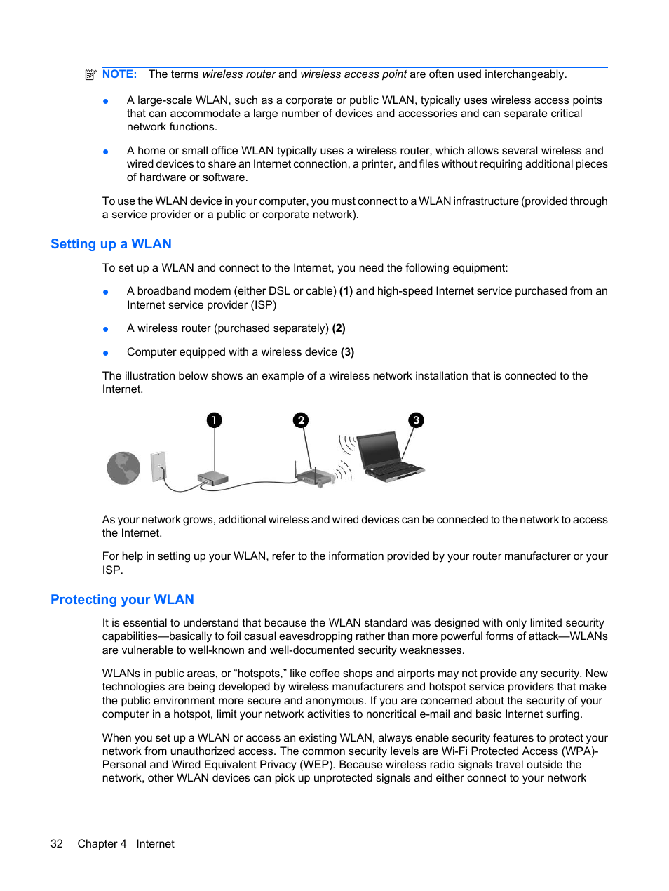 Setting up a wlan, Protecting your wlan, Setting up a wlan protecting your wlan | HP Mini 210-1020EH PC User Manual | Page 40 / 93