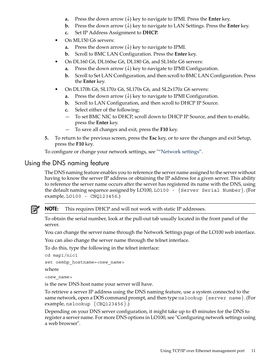 Using the dns naming feature | HP Lights-Out 100 Remote Management User Manual | Page 11 / 62