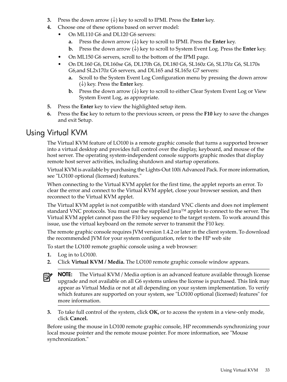 Using virtual kvm | HP Lights-Out 100 Remote Management User Manual | Page 33 / 62