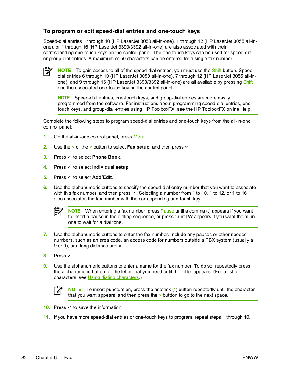 To program, Or edit speed-dial entries and one-touch keys | HP LaserJet 3055 User Manual | Page 100 / 430