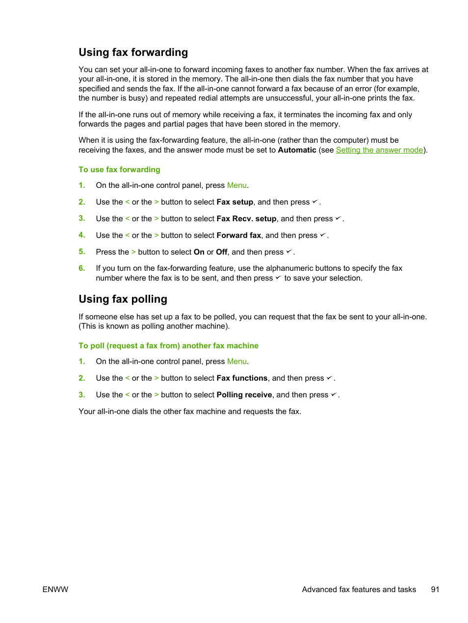 Using fax forwarding, Using fax polling, Using fax forwarding using fax polling | HP LaserJet 3055 User Manual | Page 109 / 430