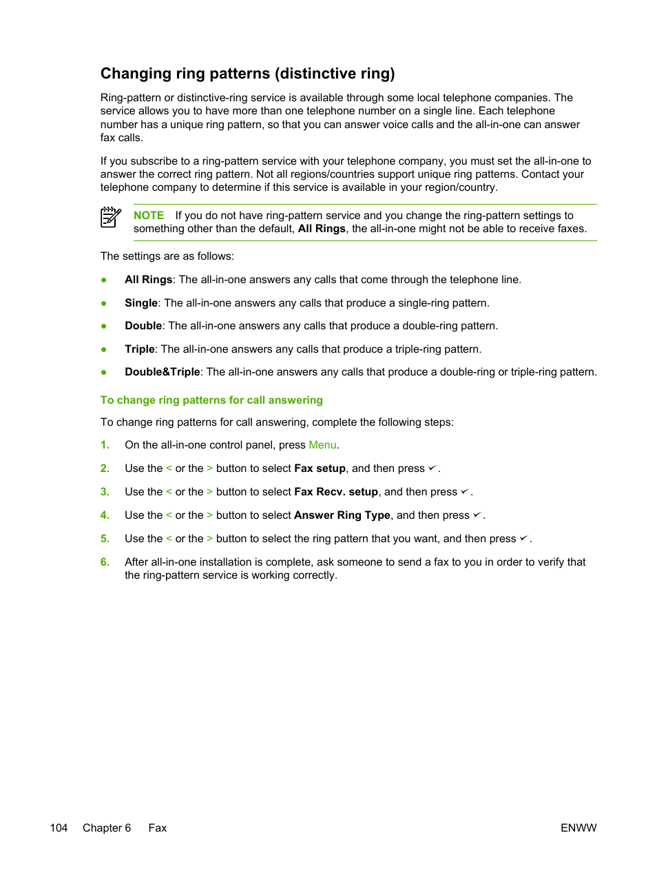 Changing ring patterns (distinctive ring) | HP LaserJet 3055 User Manual | Page 122 / 430