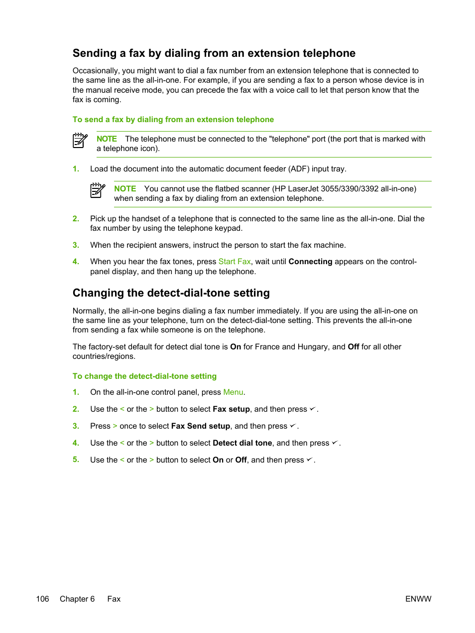 Changing the detect-dial-tone setting | HP LaserJet 3055 User Manual | Page 124 / 430