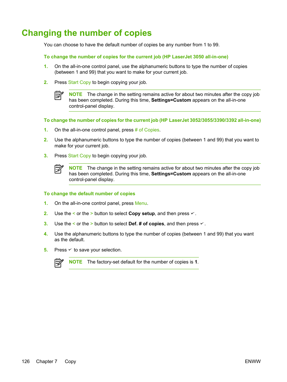 Changing the number of copies | HP LaserJet 3055 User Manual | Page 144 / 430