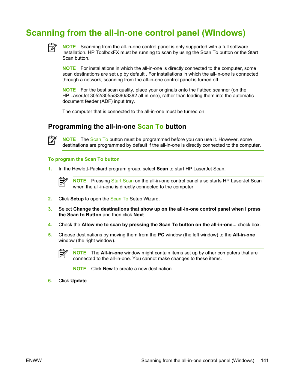 Programming the all-in-one scan to button | HP LaserJet 3055 User Manual | Page 159 / 430