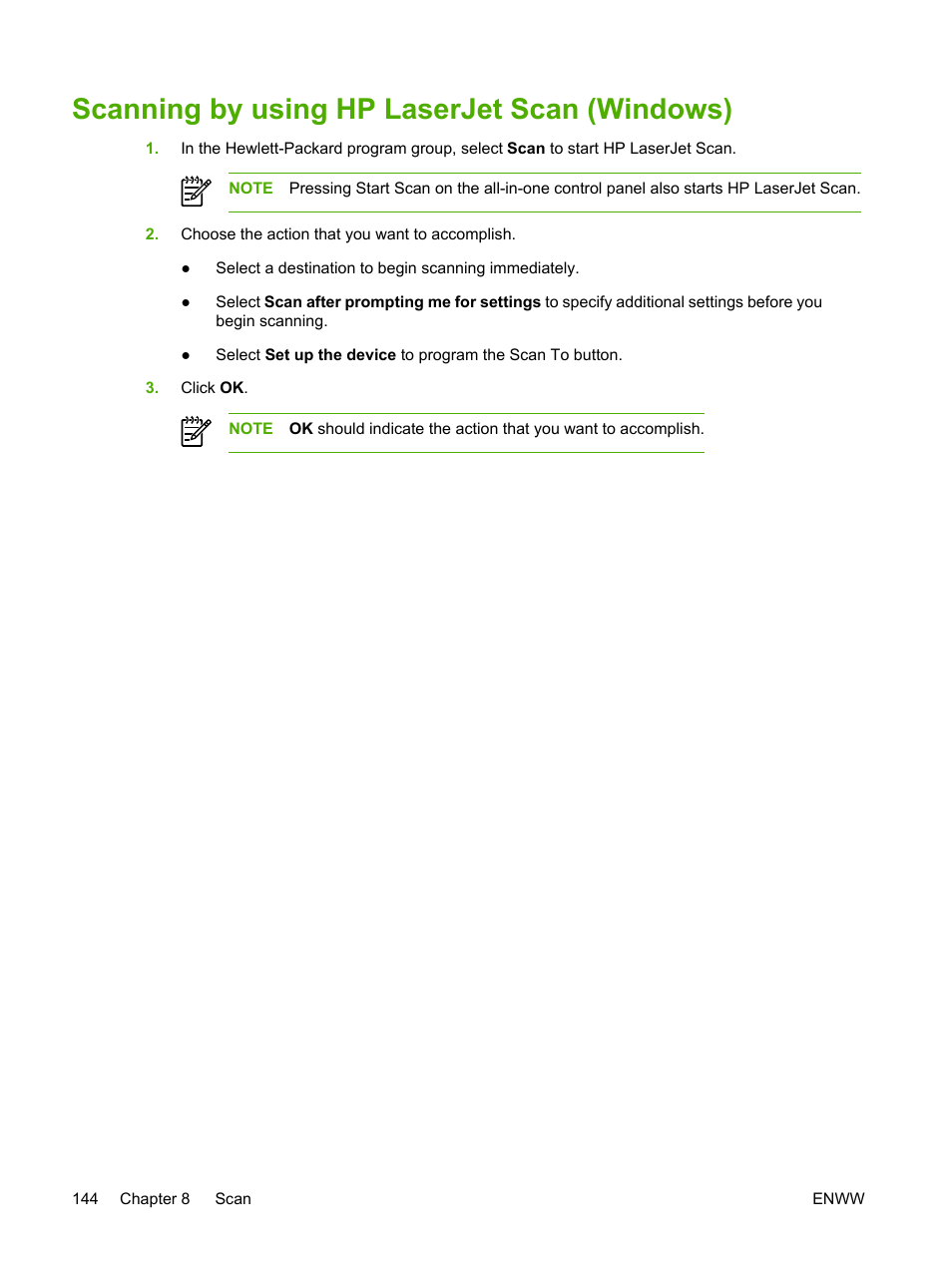 Scanning by using hp laserjet scan (windows), Scan. see, Scanning by using hp laserjet | Scan (windows) | HP LaserJet 3055 User Manual | Page 162 / 430