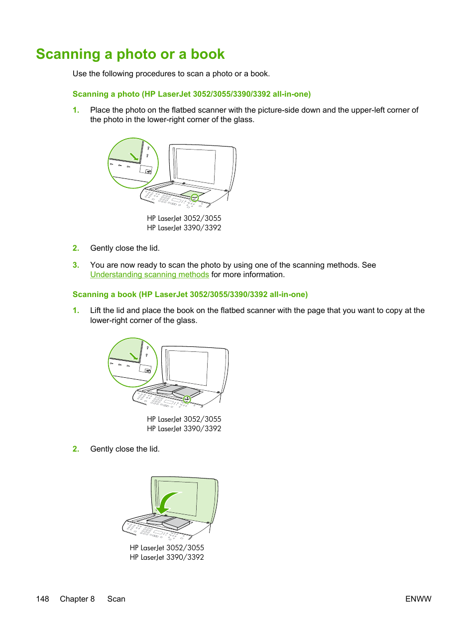 Scanning a photo or a book | HP LaserJet 3055 User Manual | Page 166 / 430