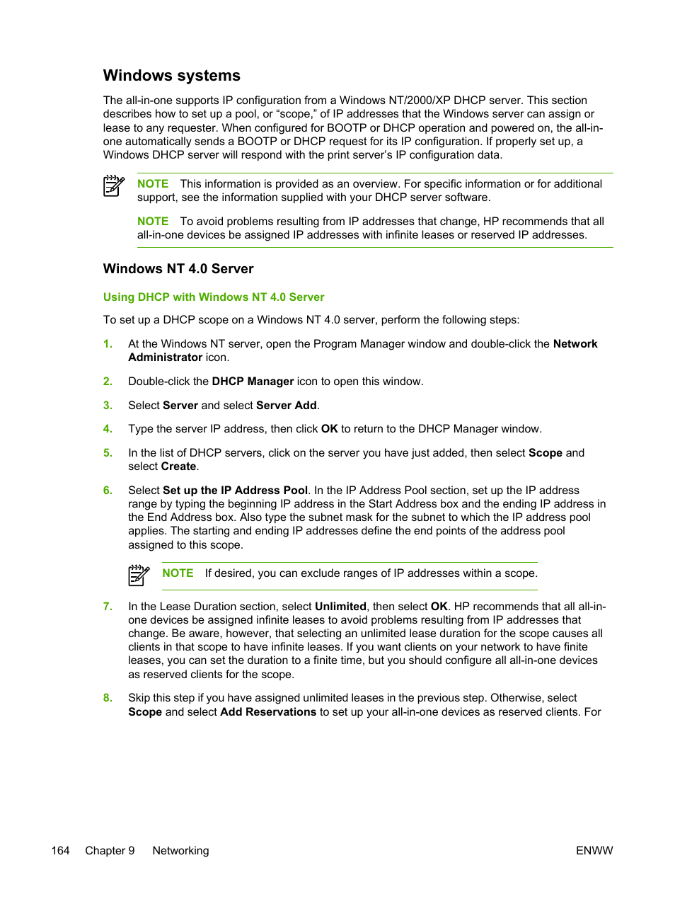 Windows systems, Windows nt 4.0 server | HP LaserJet 3055 User Manual | Page 182 / 430