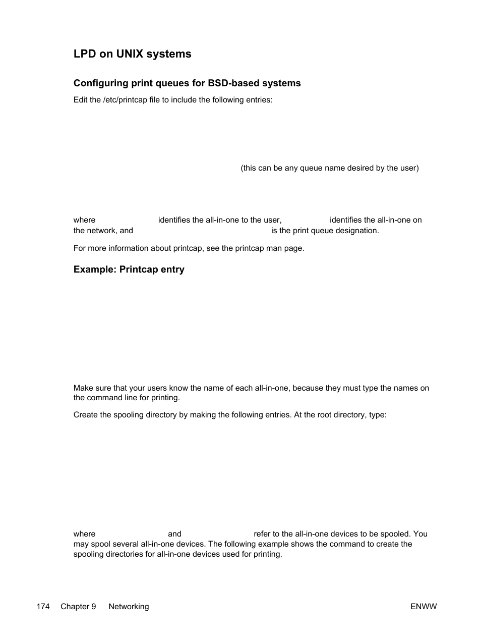 Lpd on unix systems, Configuring print queues for bsd-based systems, Example: printcap entry | HP LaserJet 3055 User Manual | Page 192 / 430