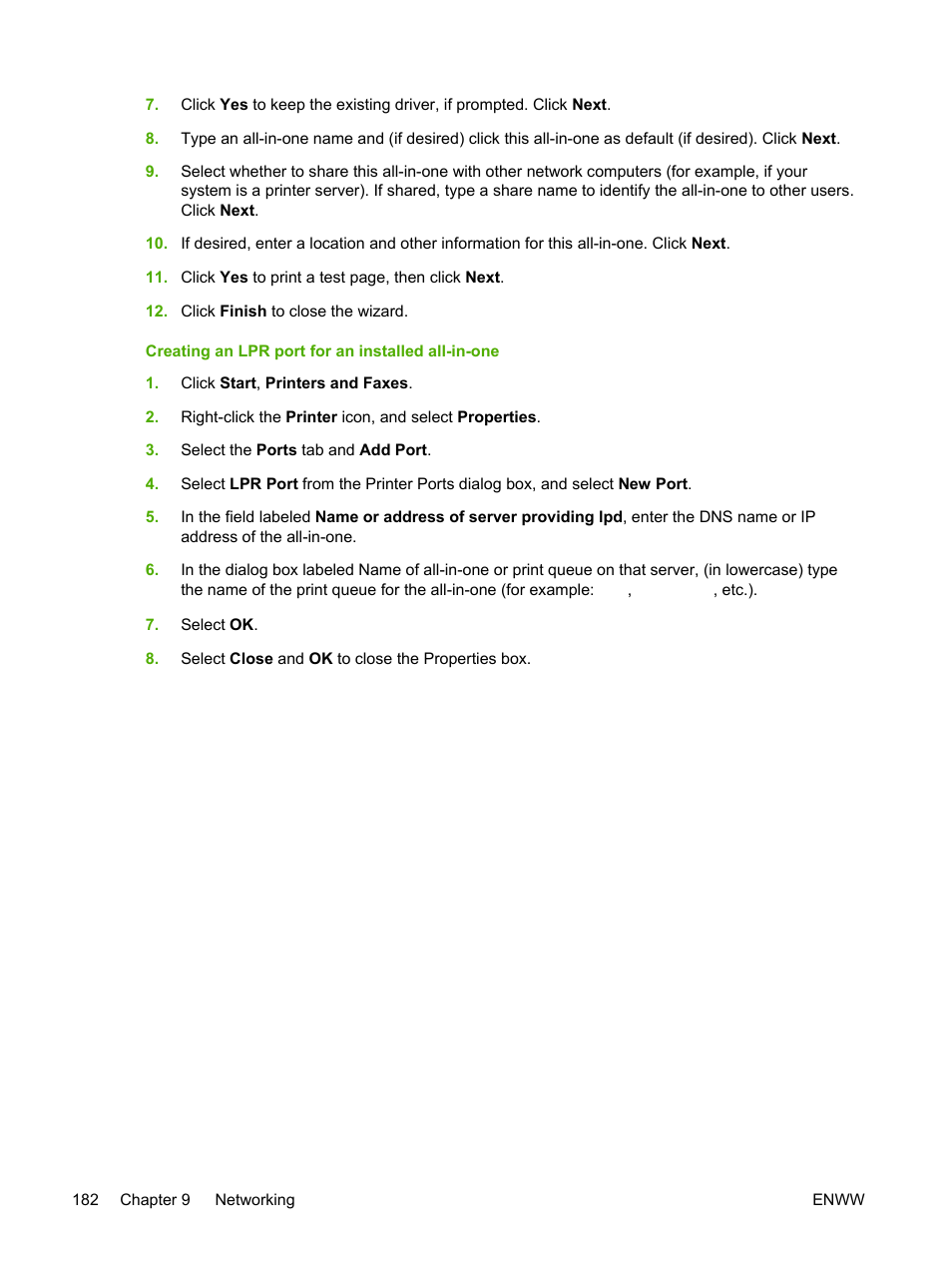 Creating an lpr port for an installed all-in-one | HP LaserJet 3055 User Manual | Page 200 / 430