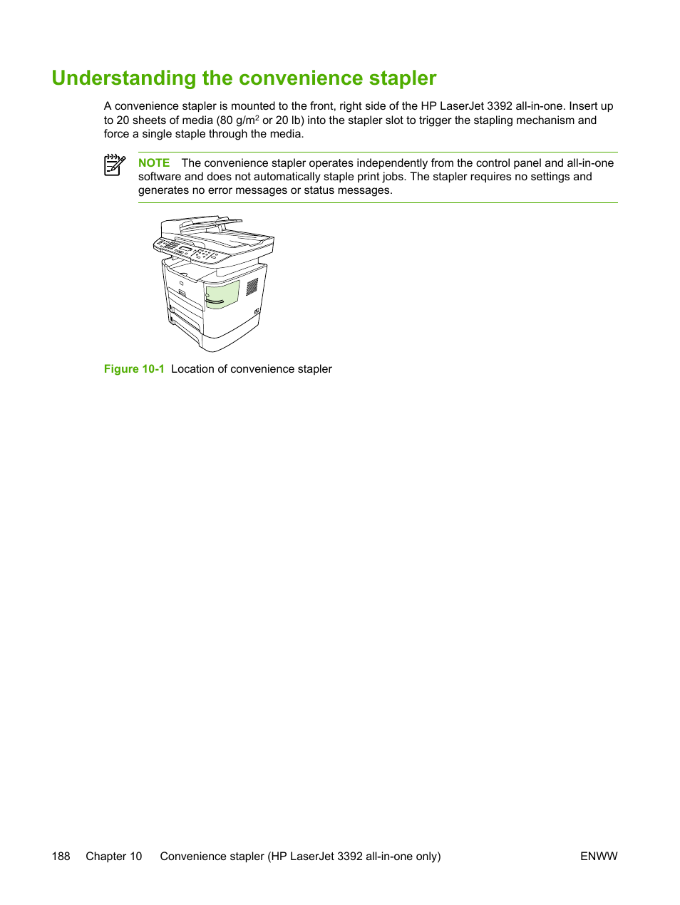 Understanding the convenience stapler | HP LaserJet 3055 User Manual | Page 206 / 430