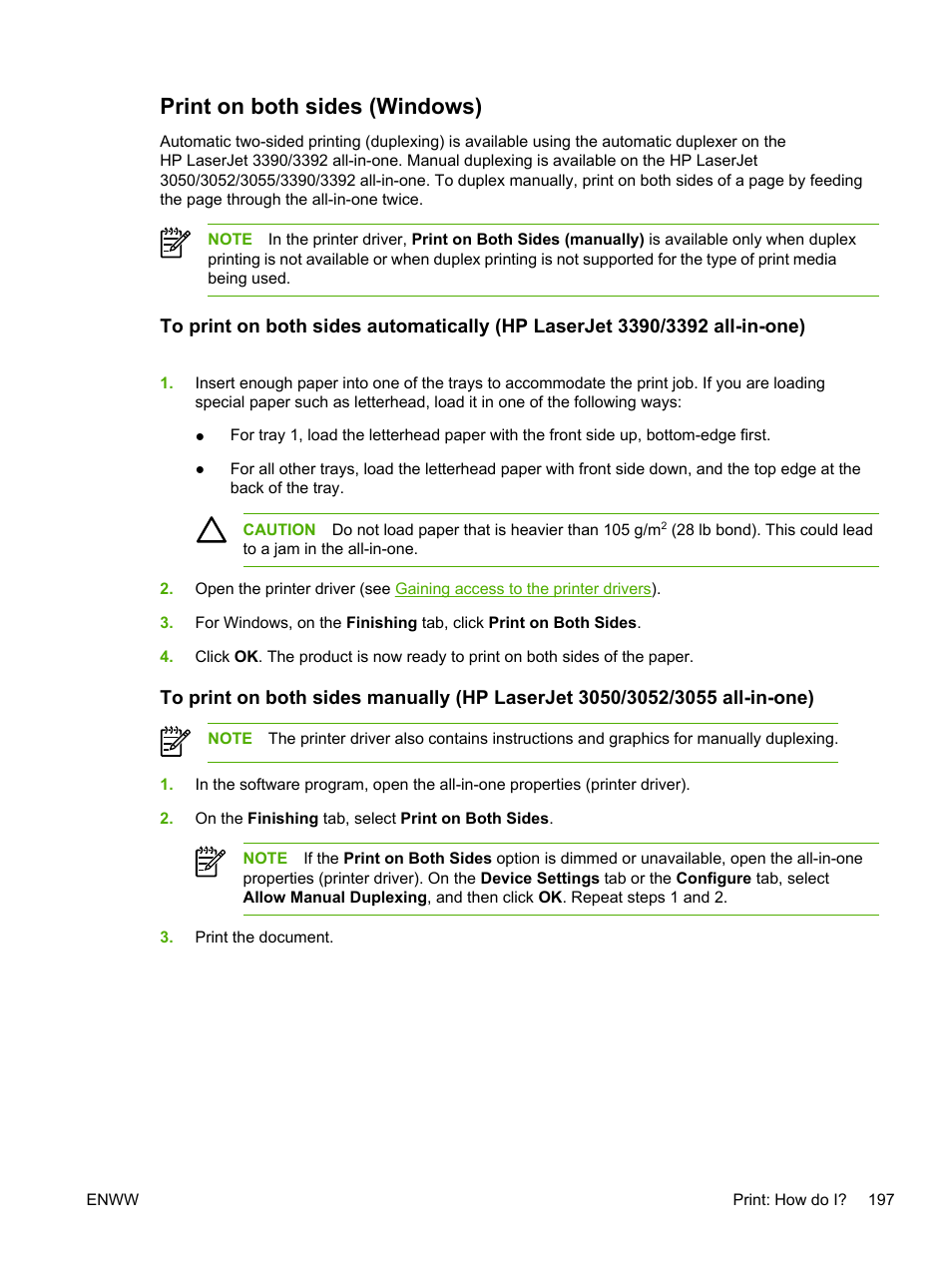 Print on both sides (windows) | HP LaserJet 3055 User Manual | Page 215 / 430