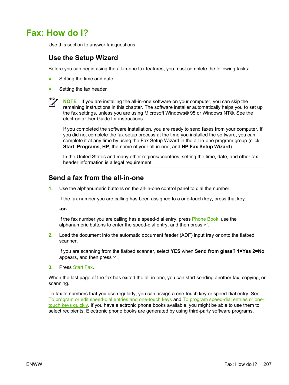 Fax: how do i, Use the setup wizard, Send a fax from the all-in-one | HP LaserJet 3055 User Manual | Page 225 / 430