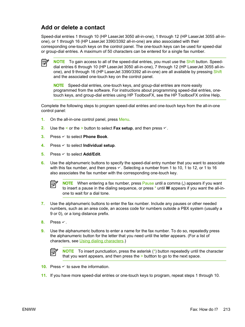 Add or delete a contact | HP LaserJet 3055 User Manual | Page 231 / 430