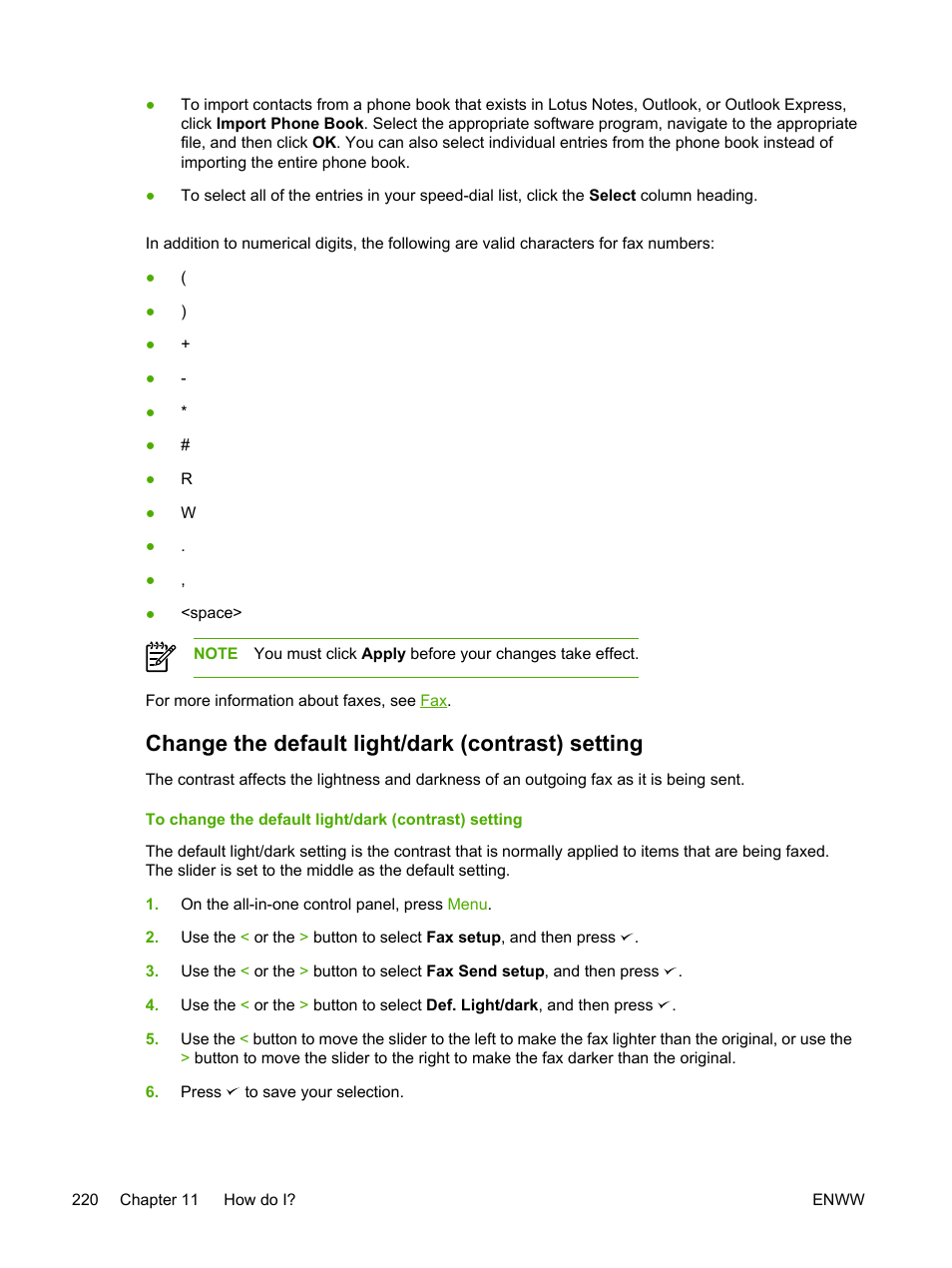 Change the default light/dark (contrast) setting | HP LaserJet 3055 User Manual | Page 238 / 430