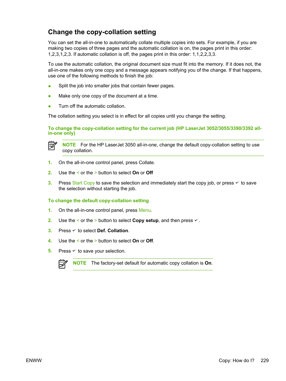 Change the copy-collation setting | HP LaserJet 3055 User Manual | Page 247 / 430