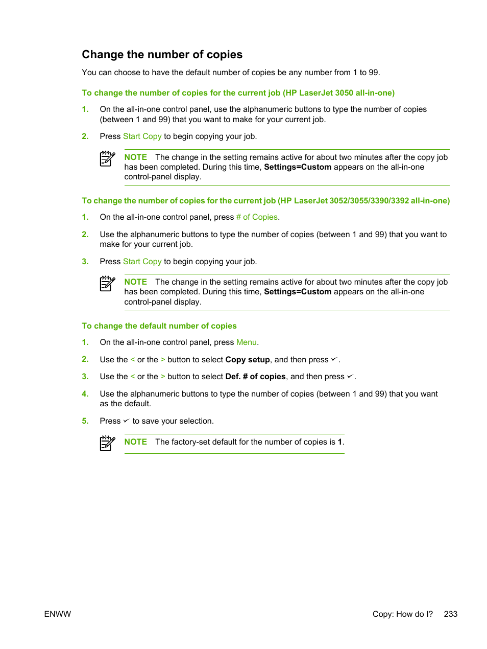 Change the number of copies | HP LaserJet 3055 User Manual | Page 251 / 430