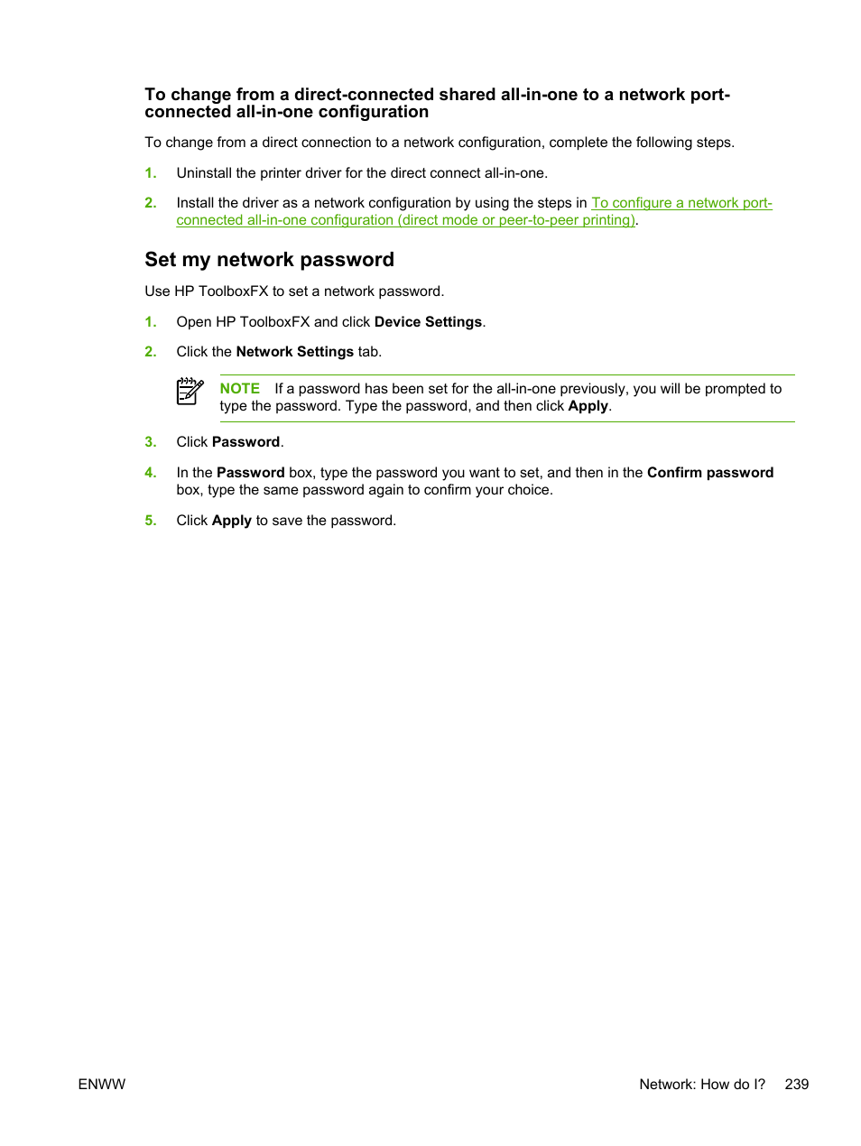 Set my network password | HP LaserJet 3055 User Manual | Page 257 / 430