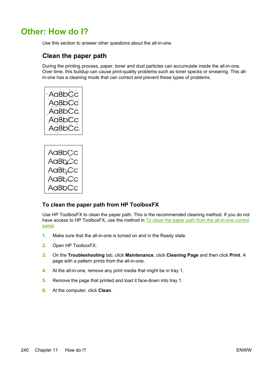 Other: how do i, Clean the paper path, To clean the paper path from hp toolboxfx | HP LaserJet 3055 User Manual | Page 258 / 430