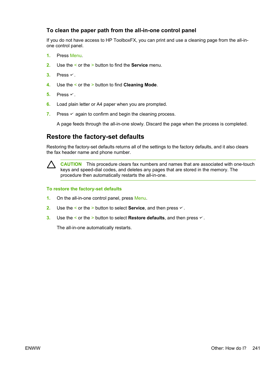 Restore the factory-set defaults | HP LaserJet 3055 User Manual | Page 259 / 430