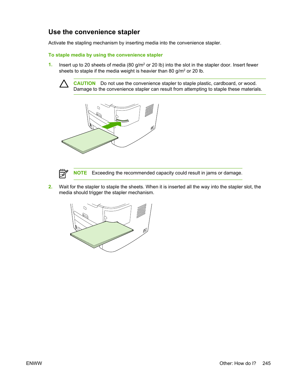 Use the convenience stapler | HP LaserJet 3055 User Manual | Page 263 / 430