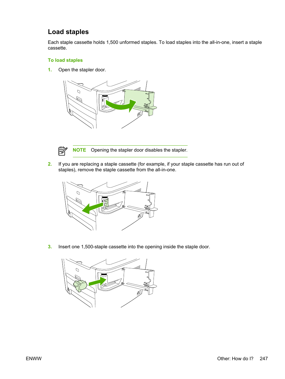 Load staples | HP LaserJet 3055 User Manual | Page 265 / 430