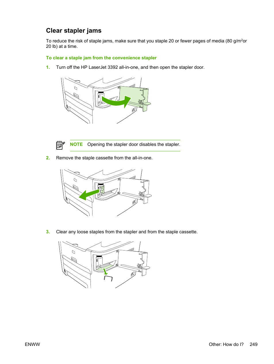 Clear stapler jams | HP LaserJet 3055 User Manual | Page 267 / 430