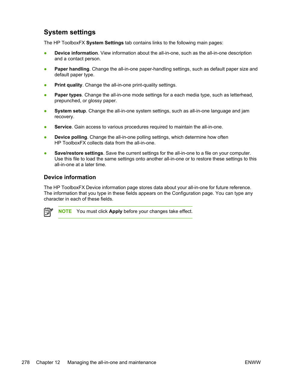 System settings, Device information | HP LaserJet 3055 User Manual | Page 296 / 430