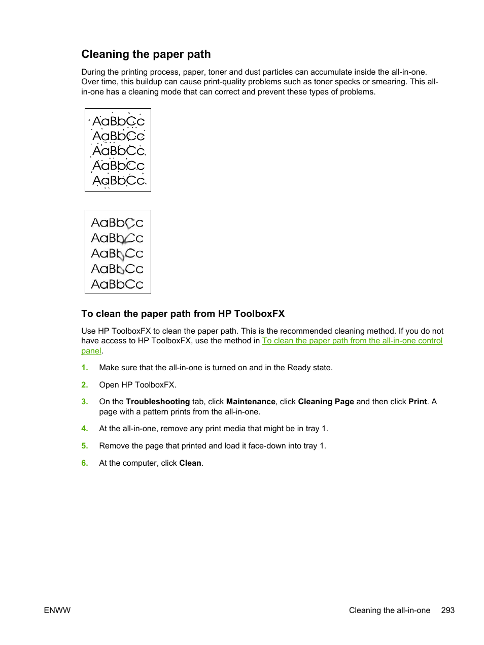 Cleaning the paper path, To clean the paper path from hp toolboxfx, Clean the paper path from hp toolboxfx | HP LaserJet 3055 User Manual | Page 311 / 430