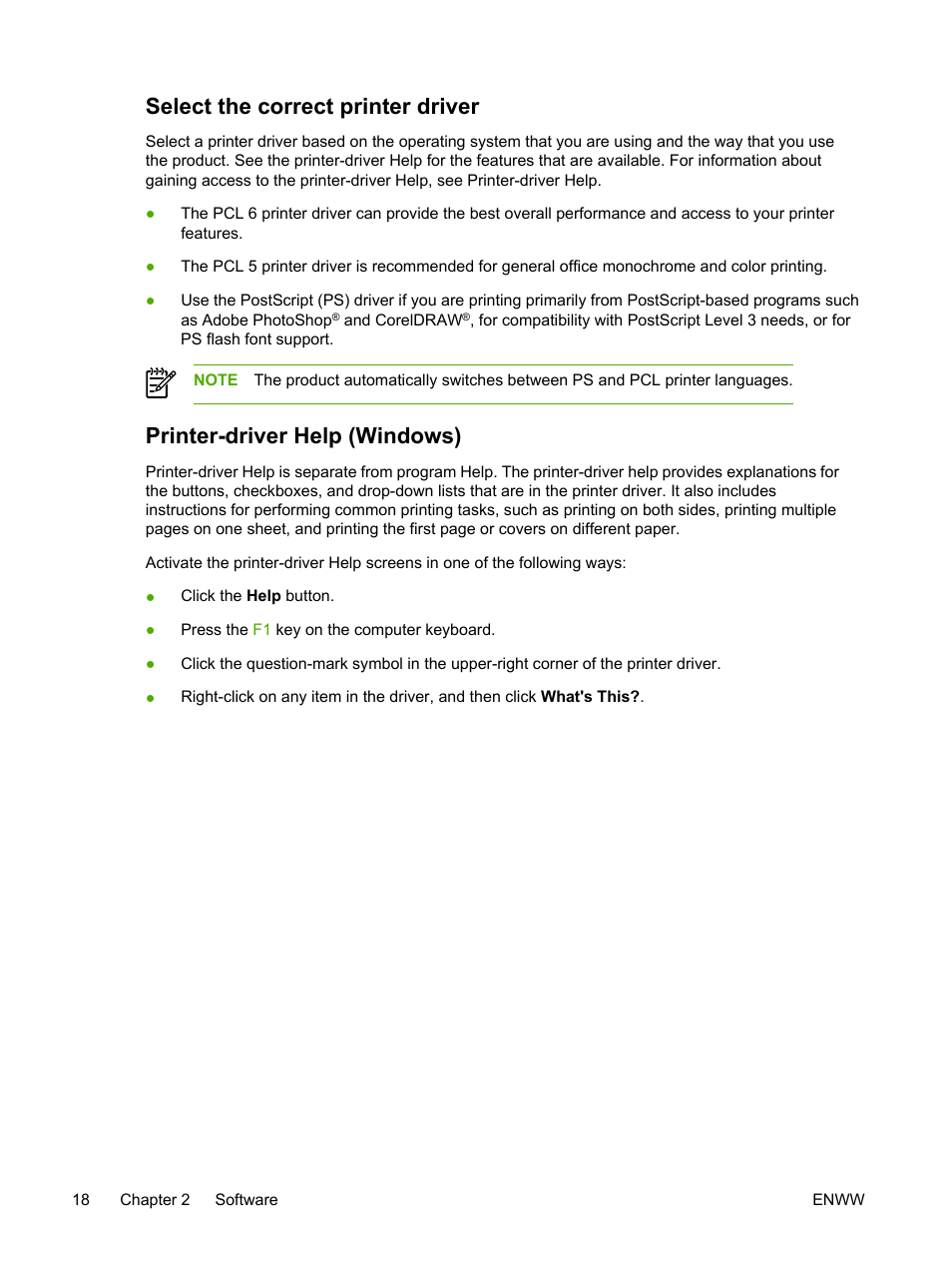 Select the correct printer driver, Printer-driver help (windows) | HP LaserJet 3055 User Manual | Page 36 / 430