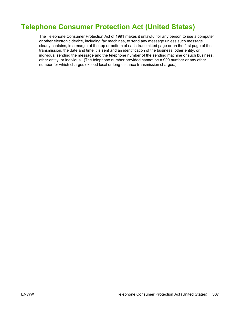 Telephone consumer protection act (united states) | HP LaserJet 3055 User Manual | Page 405 / 430