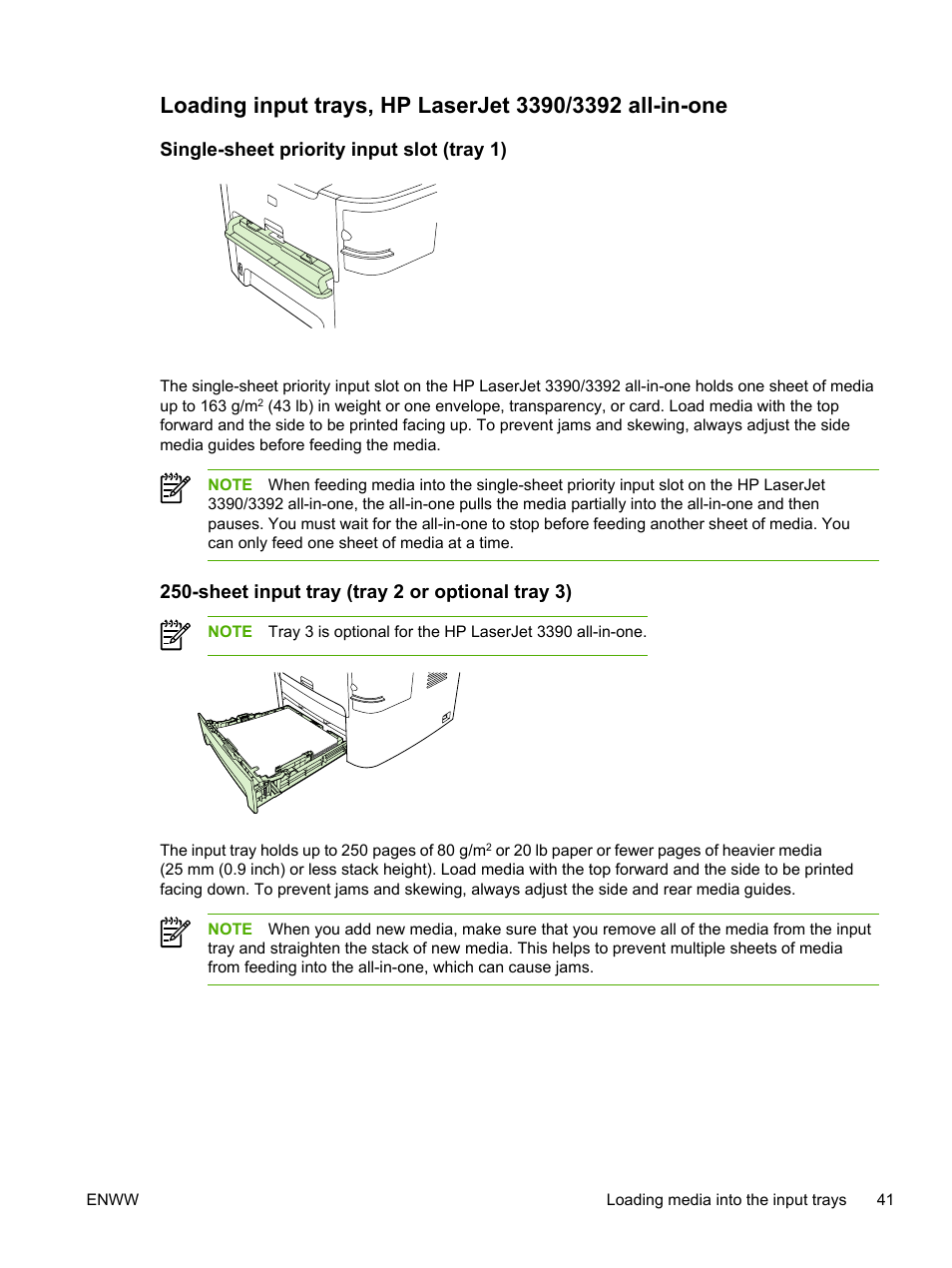 Single-sheet priority input slot (tray 1), Sheet input tray (tray 2 or optional tray 3) | HP LaserJet 3055 User Manual | Page 59 / 430