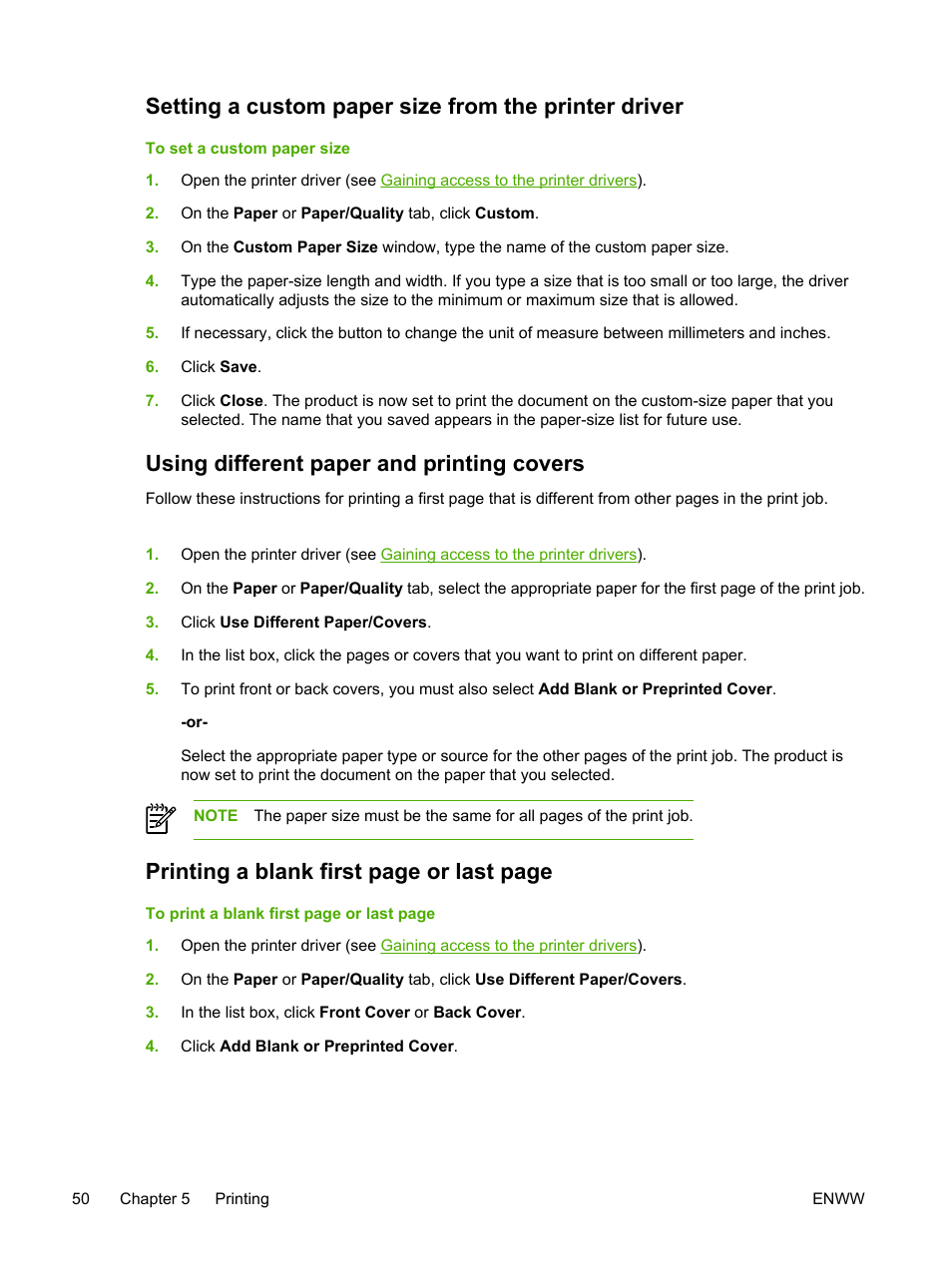 Using different paper and printing covers, Printing a blank first page or last page | HP LaserJet 3055 User Manual | Page 68 / 430