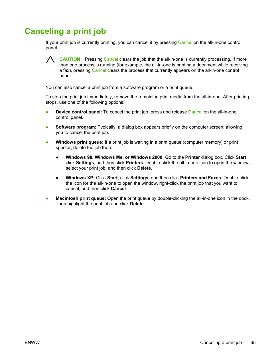 Canceling a print job | HP LaserJet 3055 User Manual | Page 83 / 430